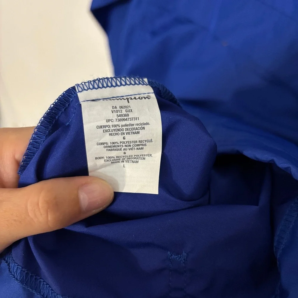 Champion Mens Packable Quarter Zip Windbreaker Anorak Jacket Royal Blue Hooded L